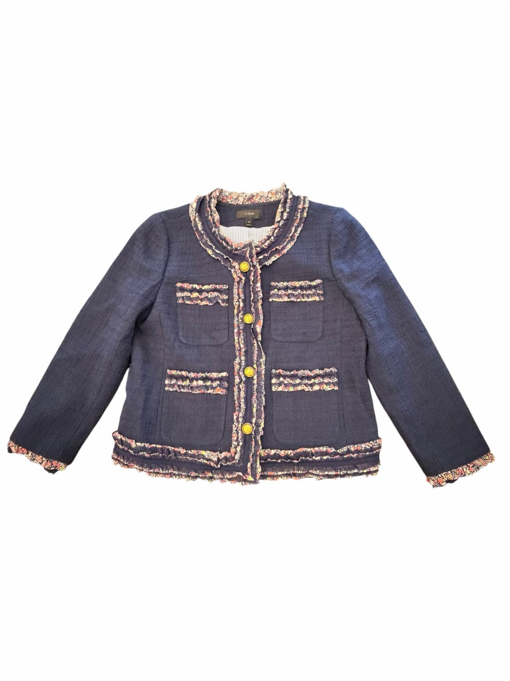 J Crew Lady Jacket Blazer Liberty Floral Trim Tweed Preppy Navy Blue Women’s 12P